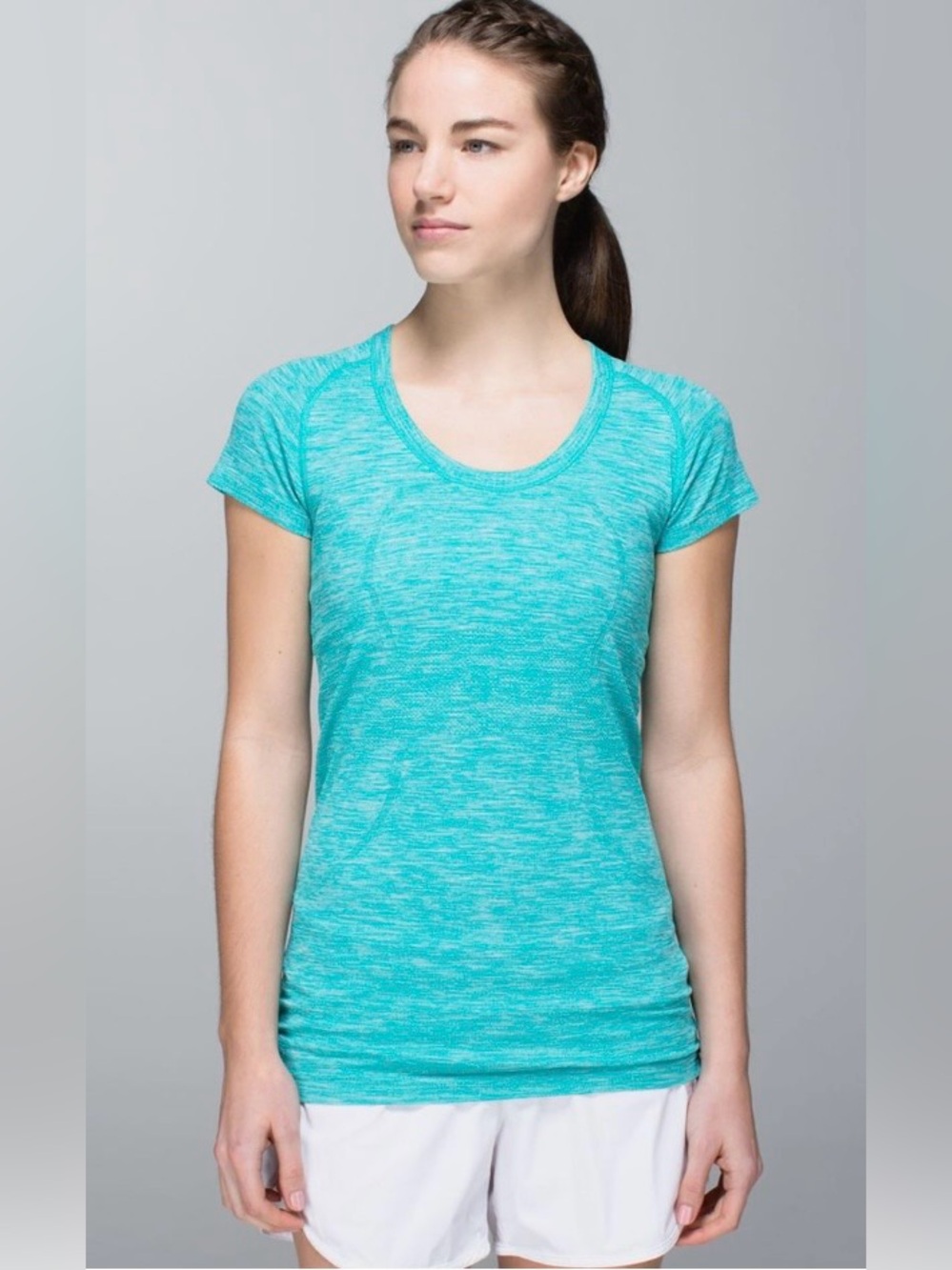 Lululemon Swiftly Short Sleeve Heathered  Teal Scoop Neck Top Size 4